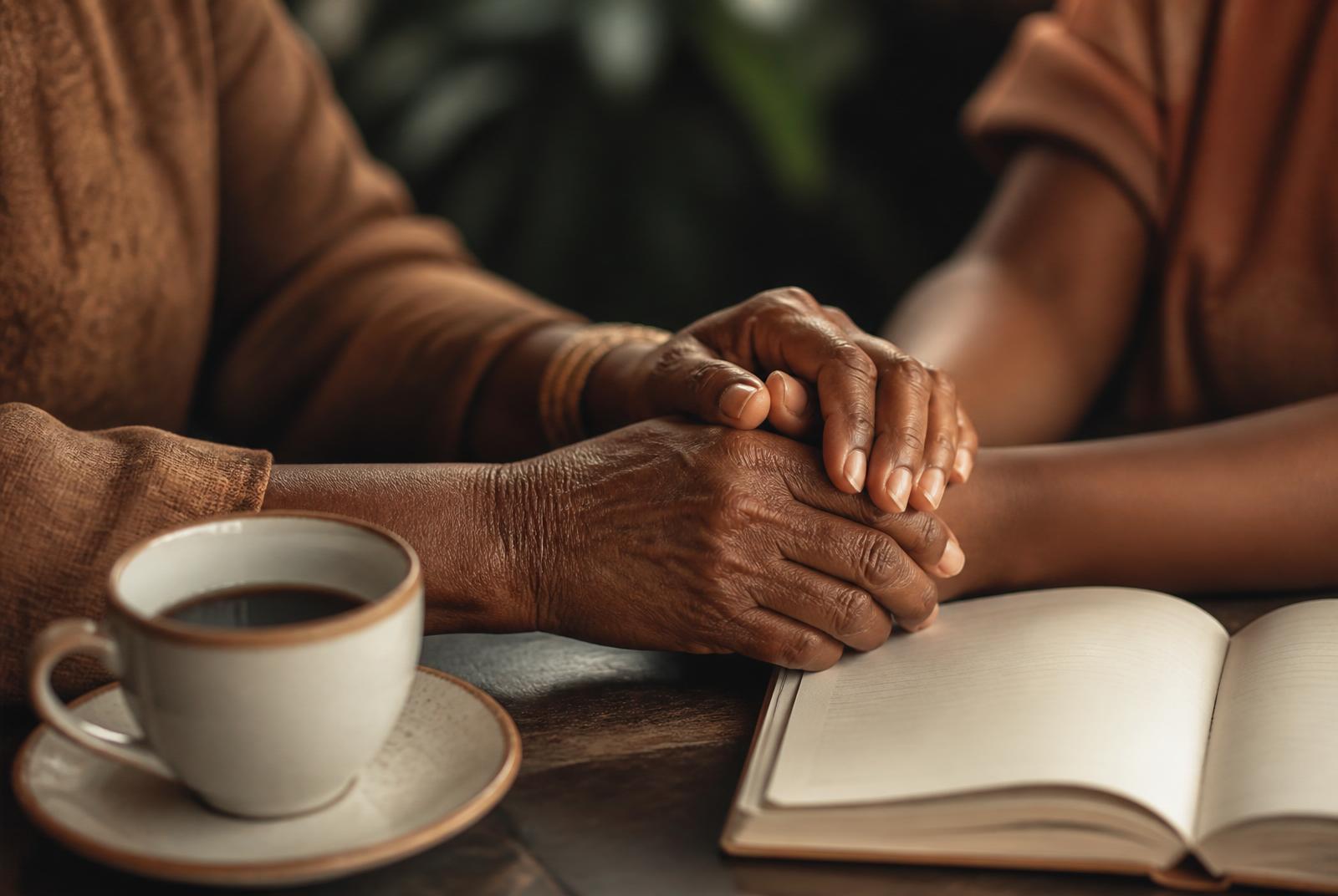 Two hands clasped in reassurance