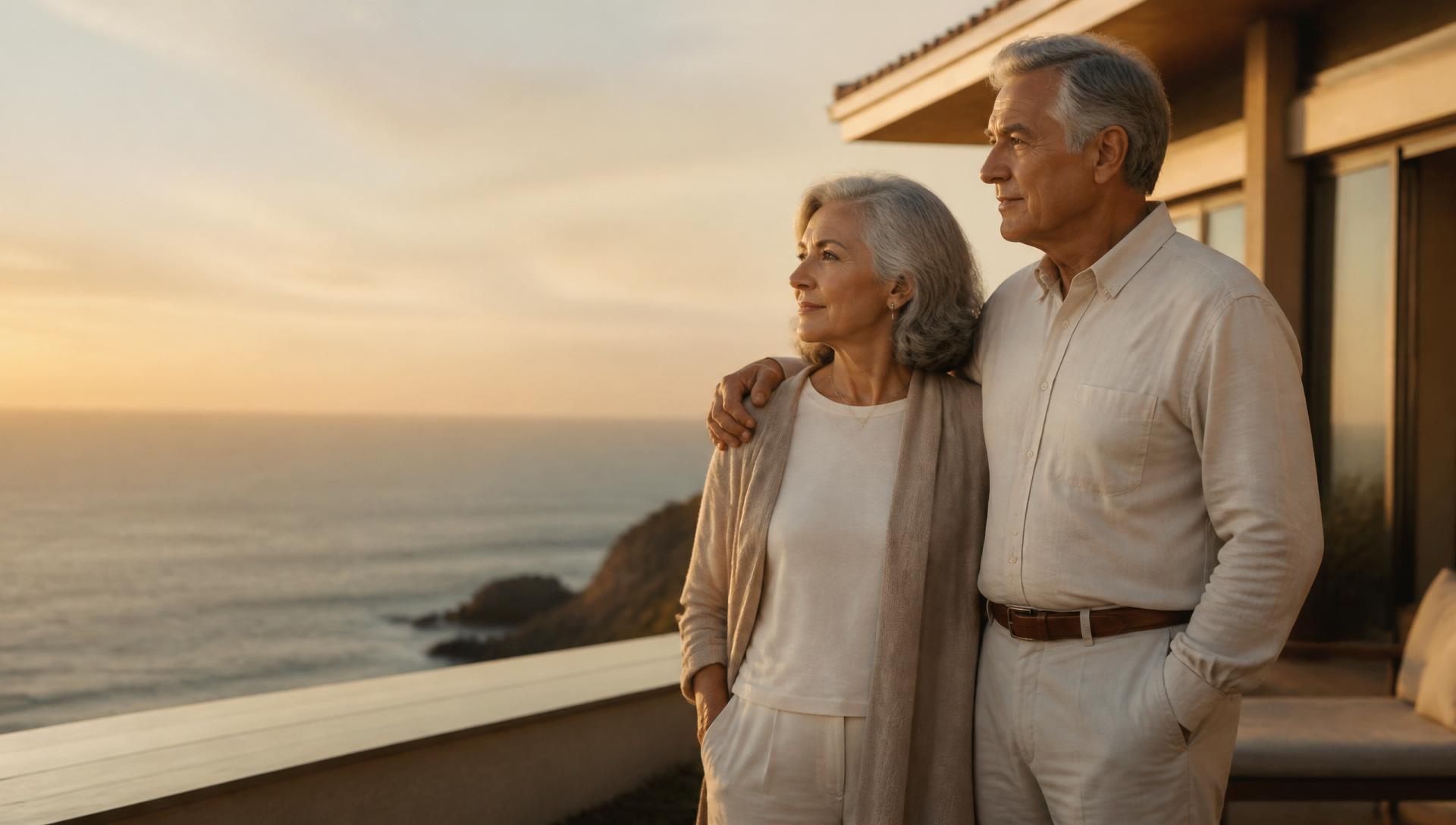 A couple looking toward the horizon while considering retirement income planning